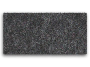 Eine Nahaufnahme einer dunkelgrauen Sitzauflage Panton Chair antirutsch (kohle) pad mit einer rauen, faserigen Textur, vor einem weißen Hintergrund.
