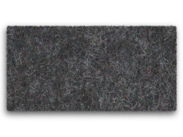 Eine Nahaufnahme der rechteckigen, dunkelgrauen Sitzauflage HAL antirutsch (kohle) pad mit einer faserigen Textur vor einem weißen Hintergrund gezeigt.