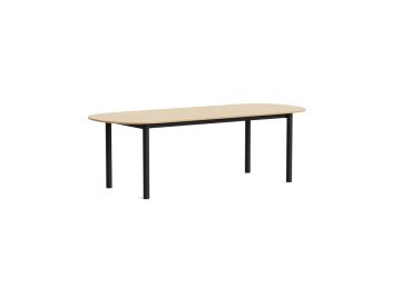 Ein ovaler Annex-Tisch-Oblong aus Eiche, 240 cm lang, mit schwarzen Metallbeinen, abgebildet auf weißem Hintergrund. Inspiriert von der HAY Annex Esstisch Kollektion.