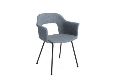 Der Layout Armchair 214 (Vanir 733/grau) zeichnet sich durch eine moderne graue Polsterung, Armlehnen und schwarze Metallbeine in einem von HAY inspirierten Design aus, das auf weißem Hintergrund dargestellt ist.