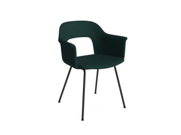 Der Layout Armchair 214 (Autumn 0971/dunkelgrün) von HAY, ein moderner, dunkelgrün gepolsterter Sessel mit Metallbeinen und offener Rückenlehne, wird auf weißem Hintergrund gezeigt.