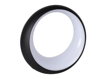 Die Hoopik Leuchte (Lakritze) ist eine moderne, kreisförmige, schwarz-weiße LED-Ringleuchte mit hohlem Zentrum, inspiriert vom Design der Fermob Akku-LED Leuchte, dargestellt auf weißem Hintergrund.