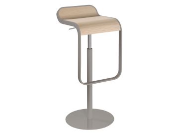 Wir präsentieren den LEM Barhocker Gestell lackiert / Sitz Eiche gebleicht (tortora), höhenverstellbar von 66-79 cm, abgebildet mit geschwungenem Sitz und grauem Gestell vor weißem Hintergrund.