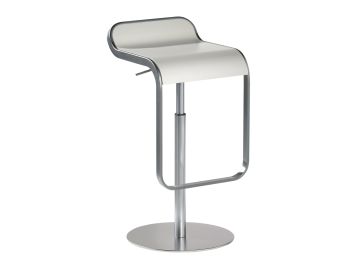 Der Lem (H55-67 cm) B-Ware ist ein moderner Barhocker mit geschwungener weißer Sitzfläche, Metallgestell und rundem Fuß, inspiriert durch das ikonische Lapalma LEM Barhocker-Design.