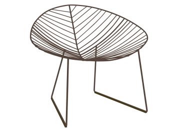 Der Leaf Loungesessel (mokka) zeichnet sich durch ein minimalistisches Drahtgestelldesign mit blattförmigem Sitz und schlanken, kantigen Metallbeinen aus.