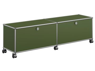 USM Haller TV-/Hi-Fi Möbel mit 2 Klappen und einem Zwischentablar in olivegrün