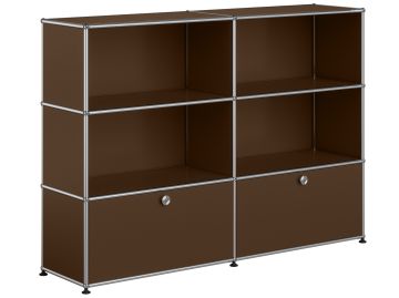 USM Haller Highboard in Braun mit 2 Klapptüren und 4 Fächern - ideal als modularer Stauraum oder stilvolles Sideboard.