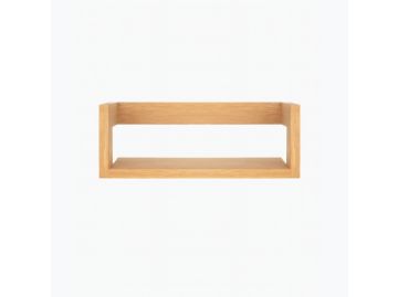 Das LIN Wandregal 60 ist ein rechteckiges Holzregal aus Eiche, mit offener Front und Seiten - ideal als minimalistisches Bücherregal - vor einem schlichten weißen Hintergrund.