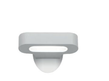 Eine moderne weiße Wandleuchte mit ovalem Design und glatten Kanten, inspiriert von Neil Poultons Talo Parete LED Wandleuchte.