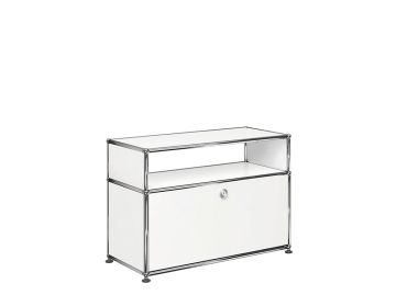 Ein weißes USM Haller Beistellmöbel mit 1 Schublade, mit dem kultigen USM Haller Design.