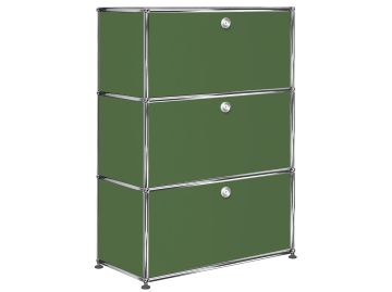 USM Haller Highboard mit 3 Klappen in olivegrün , Schrägansicht 