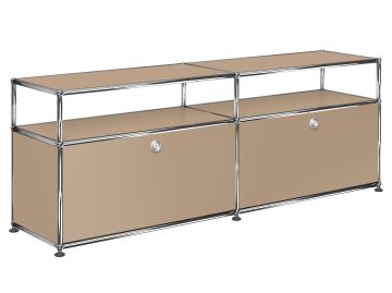 USM Haller Lowboard mit 2 Klappen und Aufbau in beige , Schrägansicht