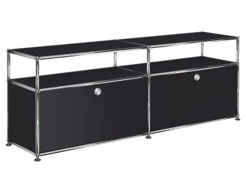 USM Haller Lowboard mit 2 Klappen und Aufbau in graphitschwarz , Schrägansicht