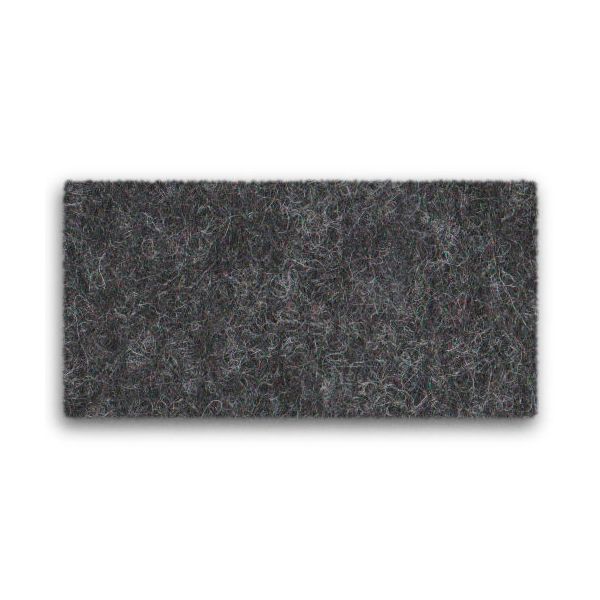 Eine Nahaufnahme einer dunkelgrauen Sitzauflage Panton Chair antirutsch (kohle) pad mit einer rauen, faserigen Textur, vor einem weißen Hintergrund.