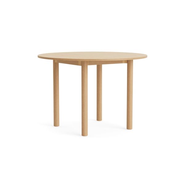 Annex-Table-Round (eiche, Ø110 cm) mit vier Beinen, helles Holzdekor, FSC-zertifizierter Eichen-Esstisch, abgebildet auf einem schlichten weißen Hintergrund.