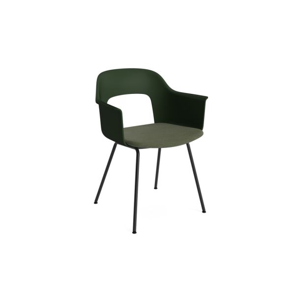Der Layout Armchair 213 (flaschengrün/Mode 072) zeichnet sich durch eine modern geschwungene Rückenlehne, schlanke Metallbeine und einen bequemen Stoffsitz aus, der auf einem weißen Hintergrund abgebildet ist.