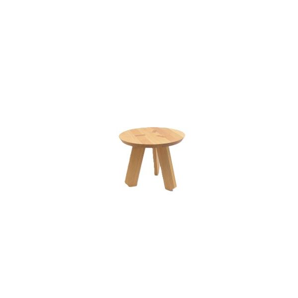 Der Flech 40 Tisch ist ein runder, dreibeiniger Holzhocker im Beistelltisch-Stil, hergestellt aus feiner deutscher Eiche und isoliert auf weißem Hintergrund dargestellt.