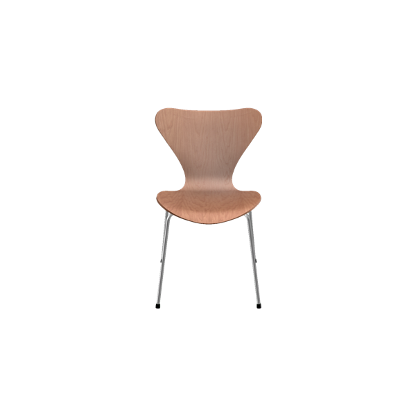 Der Jacobsen 3107 natur (Kirsche lackiert) ist ein moderner Holzstuhl, der von der Ikone 3107 inspiriert ist. Er hat eine geschwungene Rückenlehne und Metallbeine (von vorne).