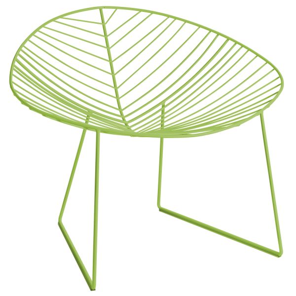 Der Leaf Loungesessel (grün) von arper, entworfen von Lievore Altherr Molina, zeichnet sich durch eine Sitzfläche mit Blättermuster und angewinkelte Beine aus.