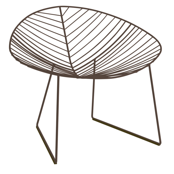 Der Leaf Loungesessel (mokka) zeichnet sich durch ein minimalistisches Drahtgestelldesign mit blattförmigem Sitz und schlanken, kantigen Metallbeinen aus.