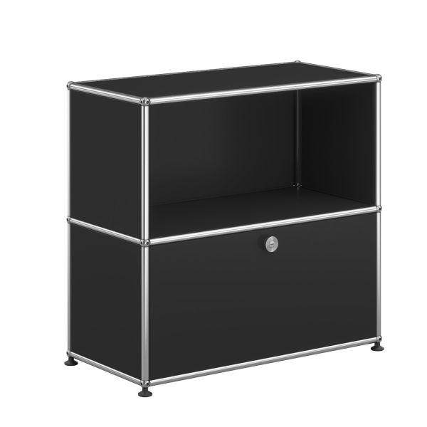 USM Haller Sideboard mit 1 Klapptür in graphitschwarz , Schrägansicht