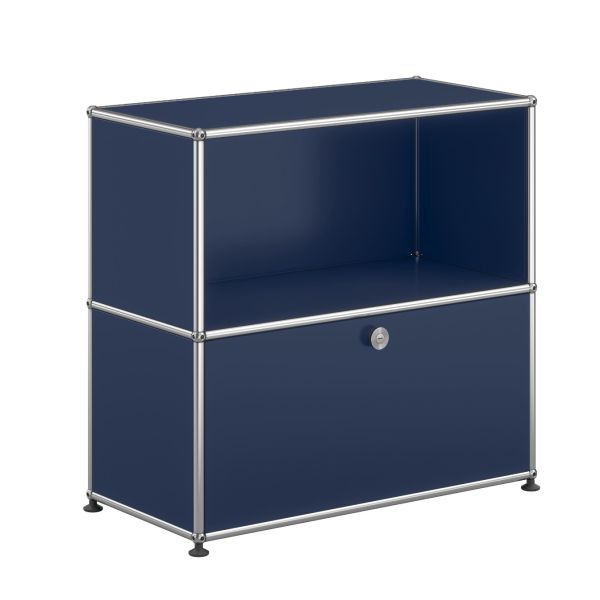 USM Haller Sideboard mit 1 Klapptür in stahlblau , Schrägansicht