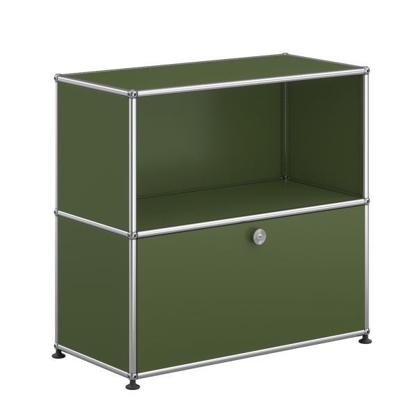 USM Haller Sideboard mit 1 Klapptür in olivegrün , Schrägansicht