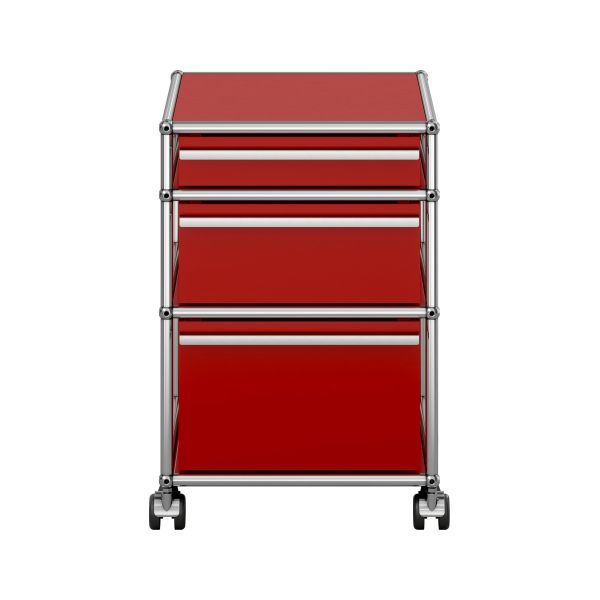 USM Haller Rollcontainer in rubinrot - Frontansicht