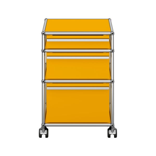 USM Haller Rollcontainer in goldgelb - Seitenansicht