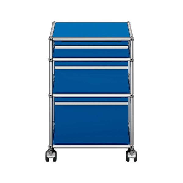 USM Haller Rollcontainer in enzianblau - Frontansicht