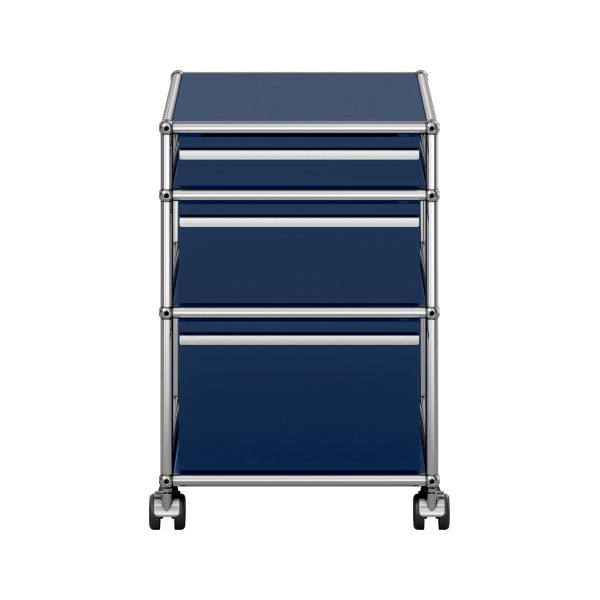 USM Haller Rollcontainer in stahlblau - Frontansicht