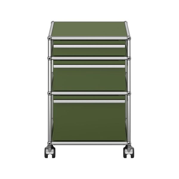 USM Haller Rollcontainer in olivgrün - Frontansicht