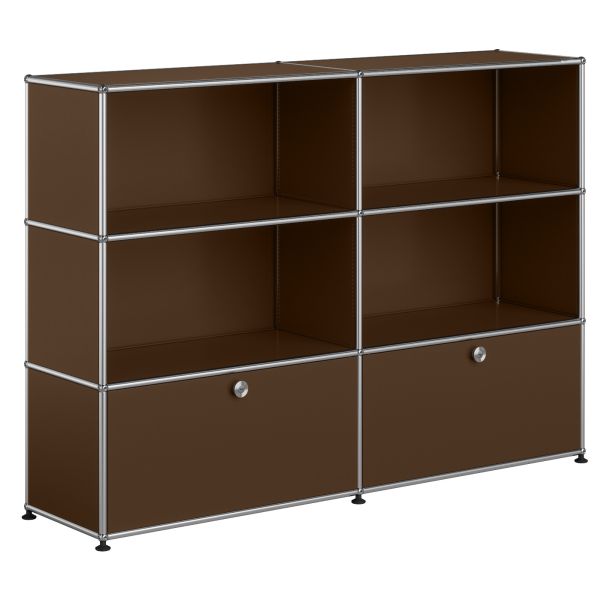 USM Haller Highboard in Braun mit 2 Klapptüren und 4 Fächern - ideal als modularer Stauraum oder stilvolles Sideboard.