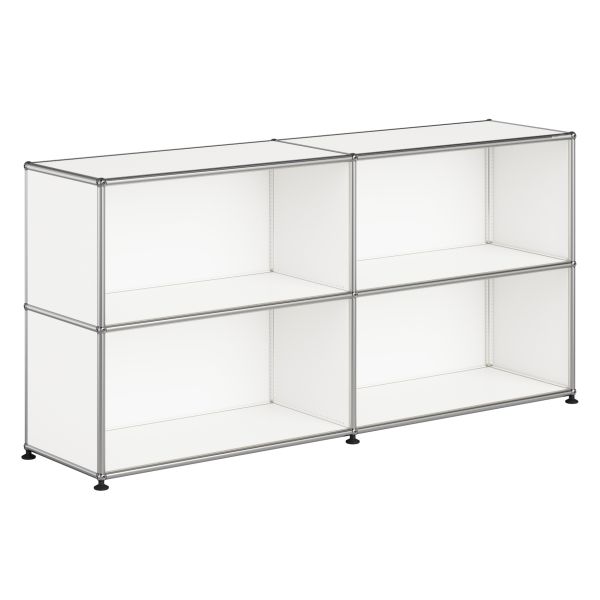 Das USM Haller Sideboard mit 4 Fächern (weiß) ist ein modulares Regal mit vier offenen Fächern und einem Metallrahmen - ein ikonischer Designklassiker für moderne Innenräume.