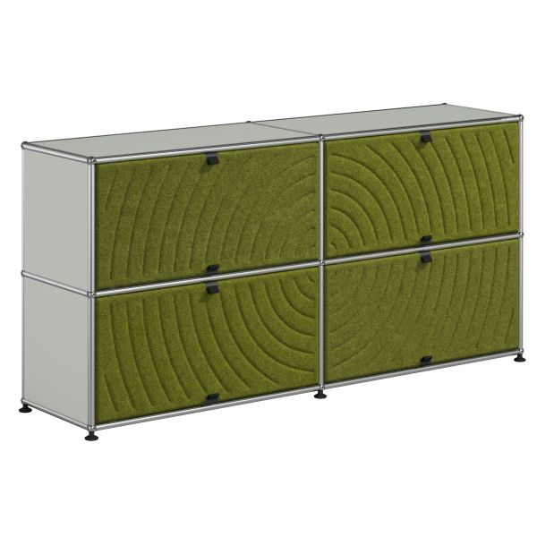 Das USM Haller Sideboard mit 4 Soft Panels (lichtgrau), ein minimalistischer Metallschrank, ist ein echter Designklassiker für moderne Innenräume.