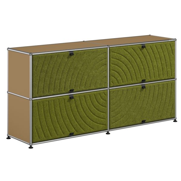 USM Haller Sideboard mit 4 Soft Panels in USM beige mit Metallrahmen - ein echter Designklassiker für stilvolle Aufbewahrung.