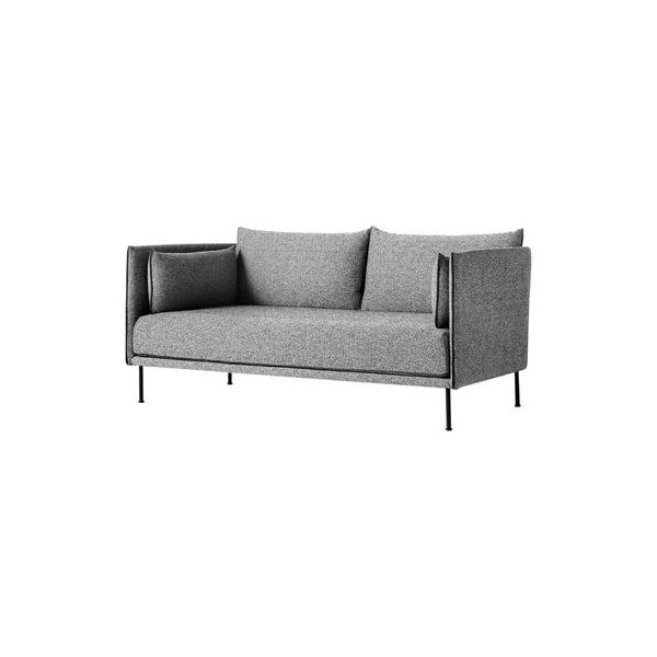 Das Sofa Silhouette (grau) ist ein moderner 2-Sitzer mit hohen Arm- und Rückenlehnen, schlanken schwarzen Metallbeinen und einem schlanken Design, das ideal für zeitgenössische Räume ist.
