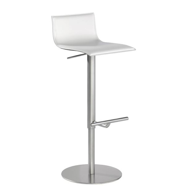 Moderner weißer THIN Leder Barhocker aus zweiter Hand von lapalma, entworfen von Karri Monni, mit Metallgestell, Fußstütze und geschwungenem Sitz.