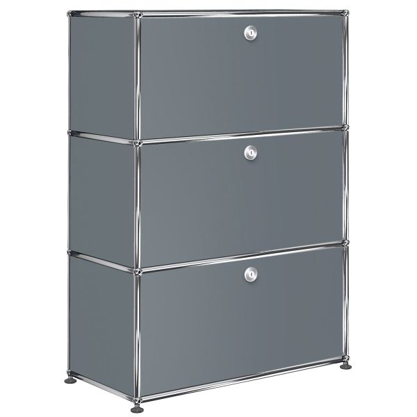 USM Haller Highboard mit 3 Klappen in mittelgrau , Schrägansicht