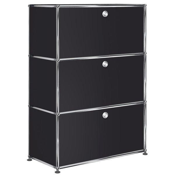 USM Haller Highboard mit 3 Klappen in graphitschwarz , Schrägansicht