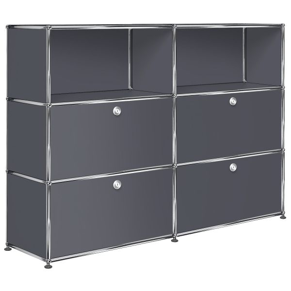 USM Haller Sideboard mit 4 Klappen und 2 Fächern in anthrazitgrau , Schrägansicht