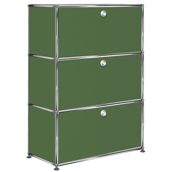 USM Haller Highboard mit 3 Klappen in olivegrün , Schrägansicht
