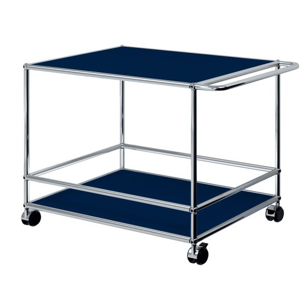 USM Haller Servierwagen Höhe 575 mm in stahlblau , Schrägansicht