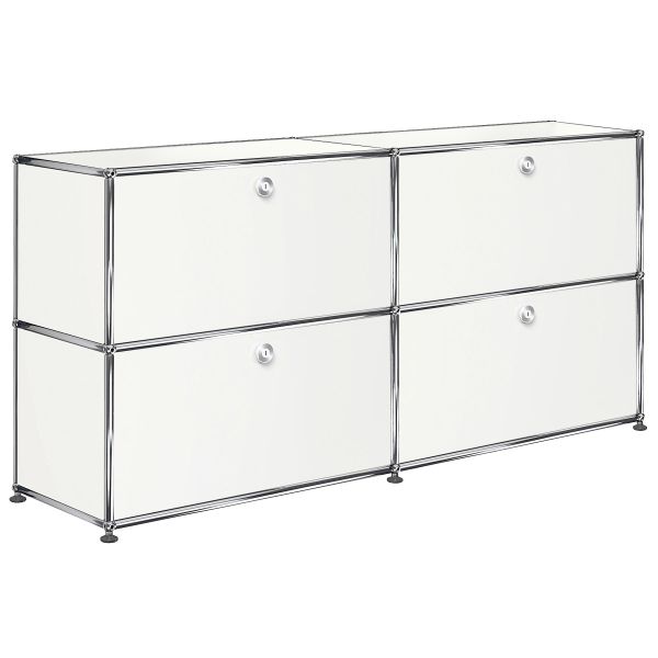 USM Haller Sideboard mit 4 Klappen in reinweiß , Schrägansicht