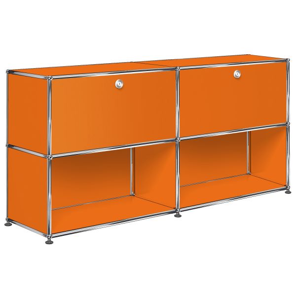 Reinorange USM Haller Sideboard mit 2 Klappen oben und 2 offenen Fächern unten - vielseitiges Möbelbausystem für flexible Aufbewahrung.