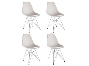 4er Set DSR - Eames Plastic Side Chair weiß/chrom