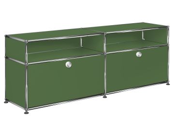 USM Haller Lowboard mit zwei Klappen und zwei schmalen Fächern oben in Olivgrün